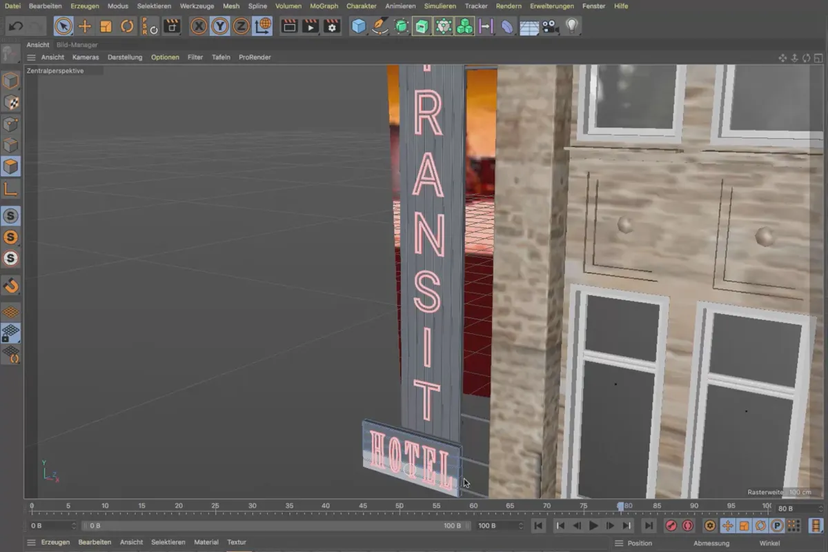 Cinema 4D-Tutorial "Underground": 3.6 Fassadenbeleuchtung

시네마 4D 튜토리얼 "언더그라운드": 3.6 파사드 조명