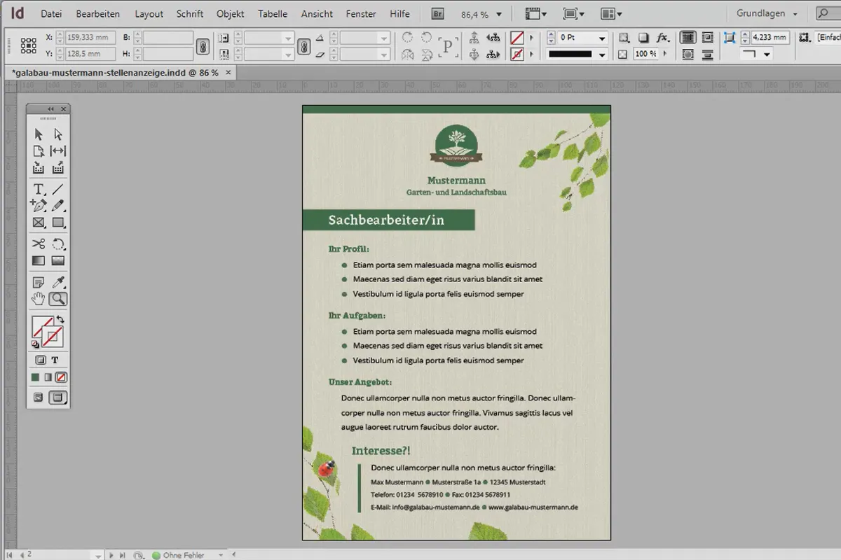 Mendesain iklan pekerjaan di Adobe InDesign