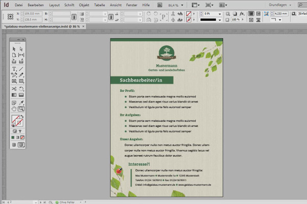 Designing a job advertisement in Adobe InDesign