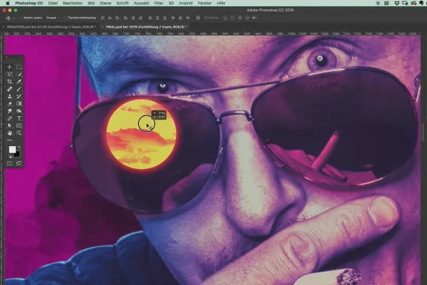 Filmplakat erstellen im Stil von Preacher – Fotoshooting & Photoshop-Tutorial: 14 Spiegelung in der Brille