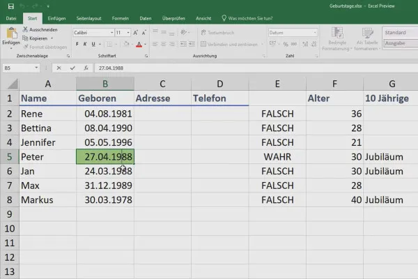 Excel-træning for mere effektivitet på kontoret: kalender, organigram & Co - 3.3 Påmindelse om en jubilæum