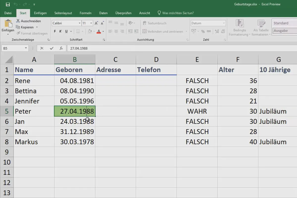 Excel-Training für mehr Effizienz im Büro: Kalender, Organigramm & Co – 3.3 Erinnern an ein Jubiläum