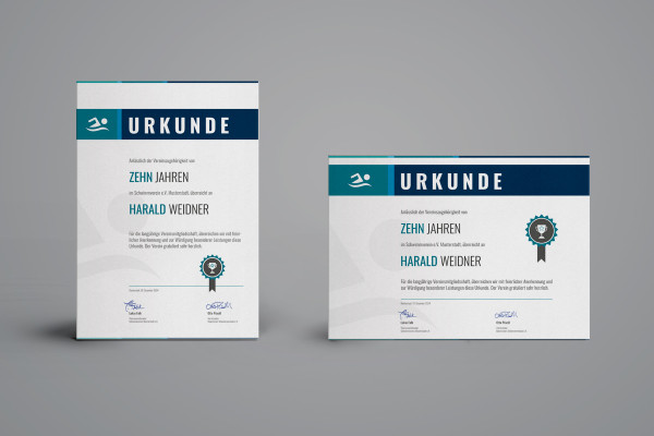 Diseño creativo de certificados (asociación) DIN A4 en formato vertical y horizontal