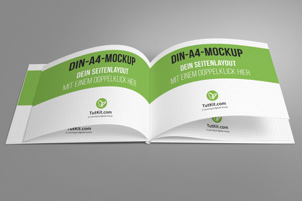 A4 yatay formatında sert kapaklı kitapla mockup - Sürüm 3