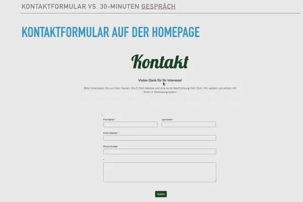 Oppstart av virksomhet: Start som frilanser med suksess: 2.4 Kontaktskjema vs. 30-minutters rådgivningssamtale