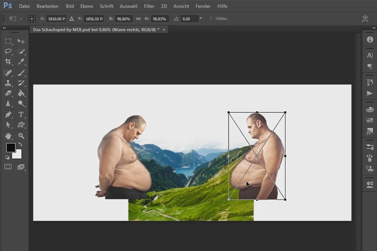 Photoshop-kollaasi - Shakkipeli - Osa 03: Vasemmanpuoleinen henkilö leikataan irti ja molemmat miehet sijoitetaan.