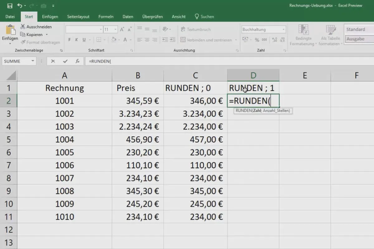 Formation Excel pour le contrôle et la vente : liste des assortiments, unités, devise & Co - 3.6 Arrondi commercial