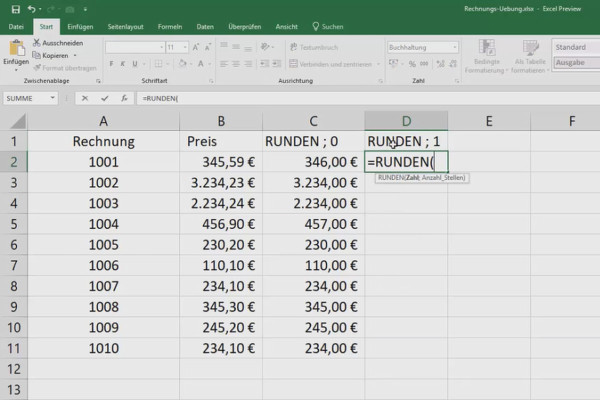 Excel-Kurs für Controlling und Vertrieb: Sortimentsliste, Einheiten, Währung & Co – 3.6 Kaufmännisch runden