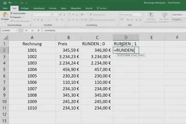 Excel-Kurs für Controlling und Vertrieb: Sortimentsliste, Einheiten, Währung & Co – 3.6 Kaufmännisch runden
