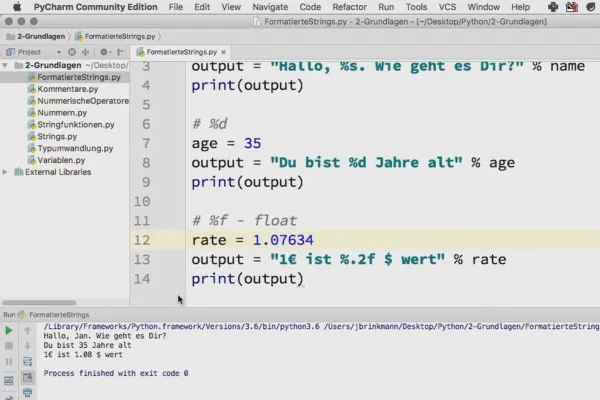 Programmieren mit Python – 2.8 Formatierte Strings verwenden