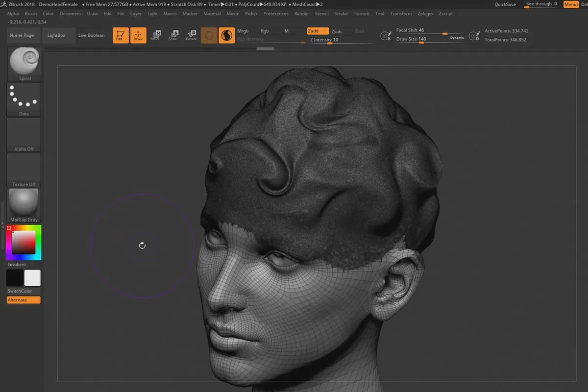 ZBrush 2018 og 4R8 - Videotreningskurs om oppdateringene: 8.2 Sculptris Pro: Pensel