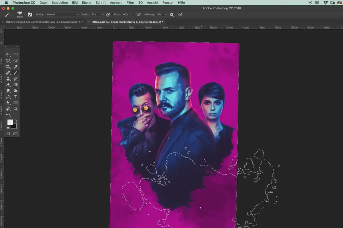 Preacher tarzında film afişi oluşturmak için fotoğraf çekimi ve Photoshop eğitimi: 15. Arka plan: Detaylı işleme.