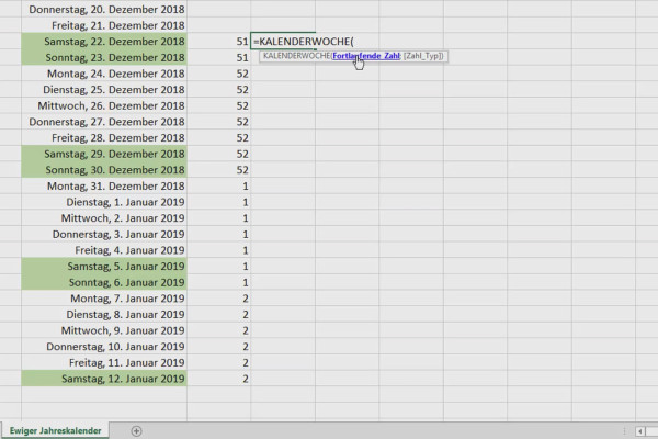 Excel training for more efficiency in the office: Calendar, organization chart & Co - 3.4 Working with calendar weeks