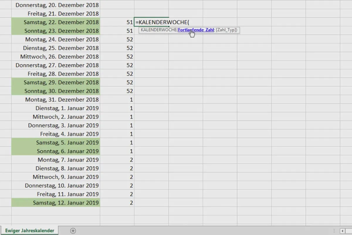 Excel-Training für mehr Effizienz im Büro: Kalender, Organigramm & Co – 3.4 Arbeiten mit Kalenderwochen