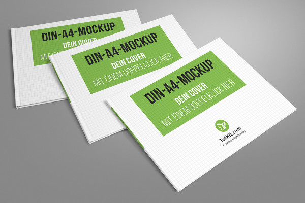 A4 yatay formatında sert kapaklı kitap için mockup - Sürüm 4