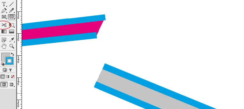 "InDesign" žirklių įrankis