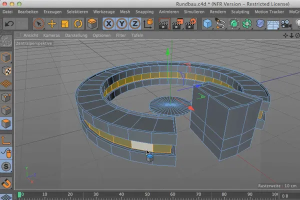 Cinema 4D meets Photoshop: I - 2.07. Szene modellieren: Rundbau unterteilen