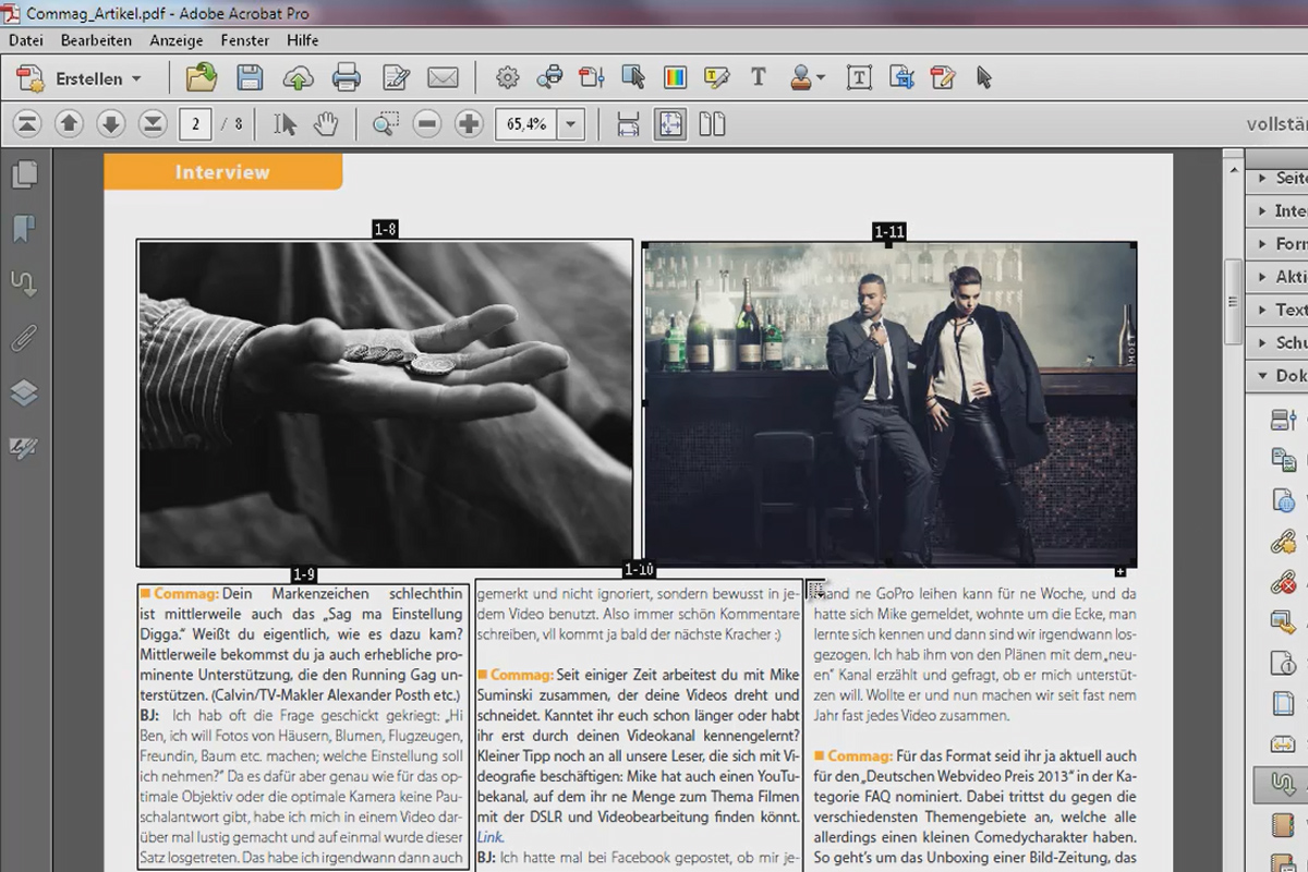 Definir secciones de artículos y dirección de lectura con Acrobat