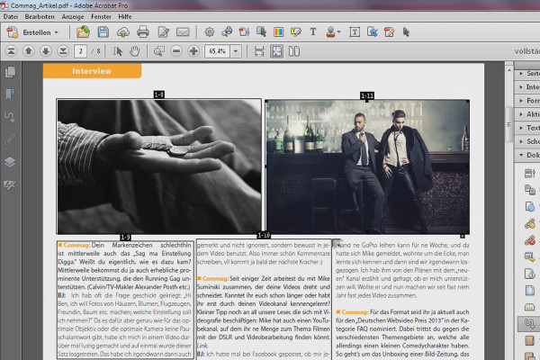 Definir secciones de artículos y dirección de lectura con Acrobat