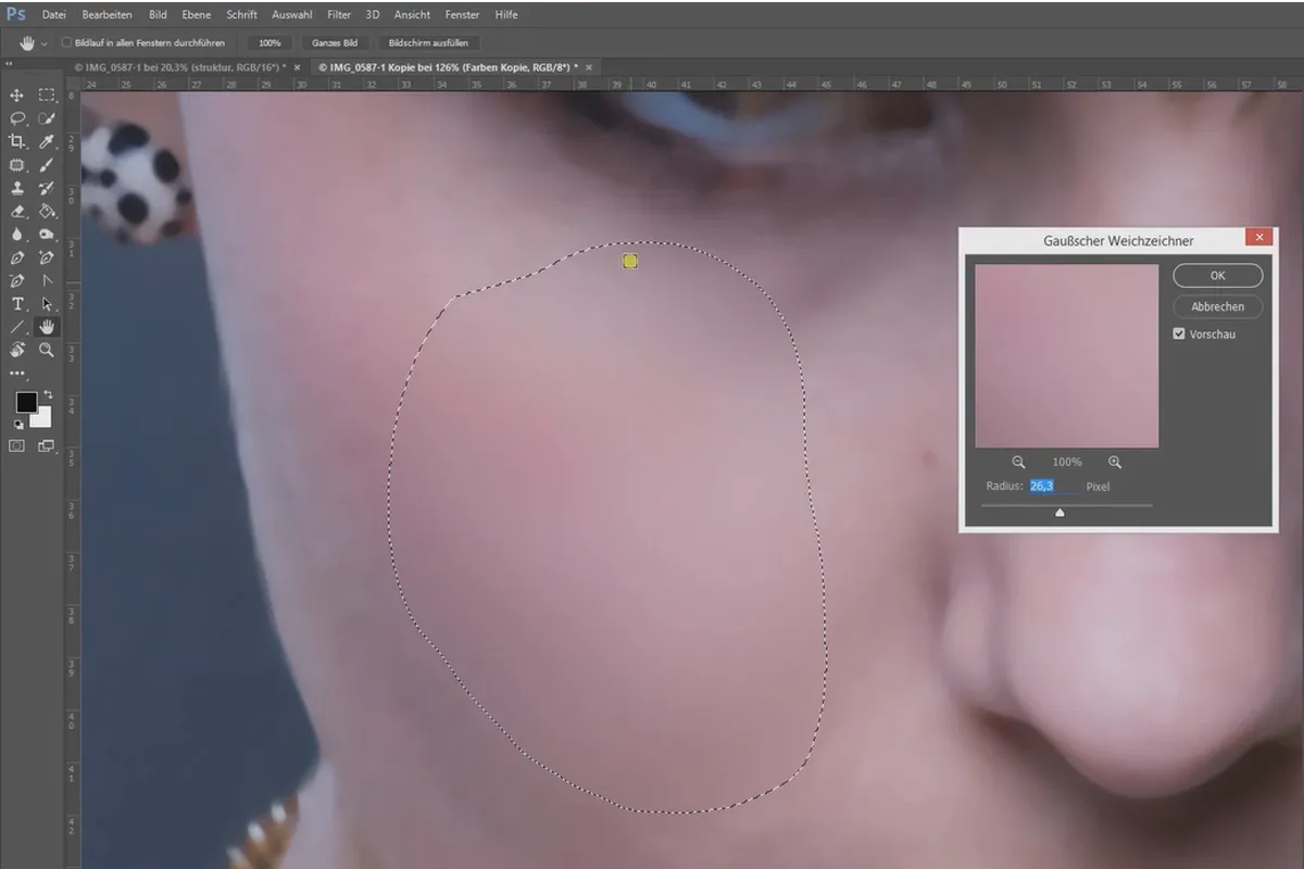 Separazione delle frequenze in Photoshop - sfumare i 15 livelli di colore.