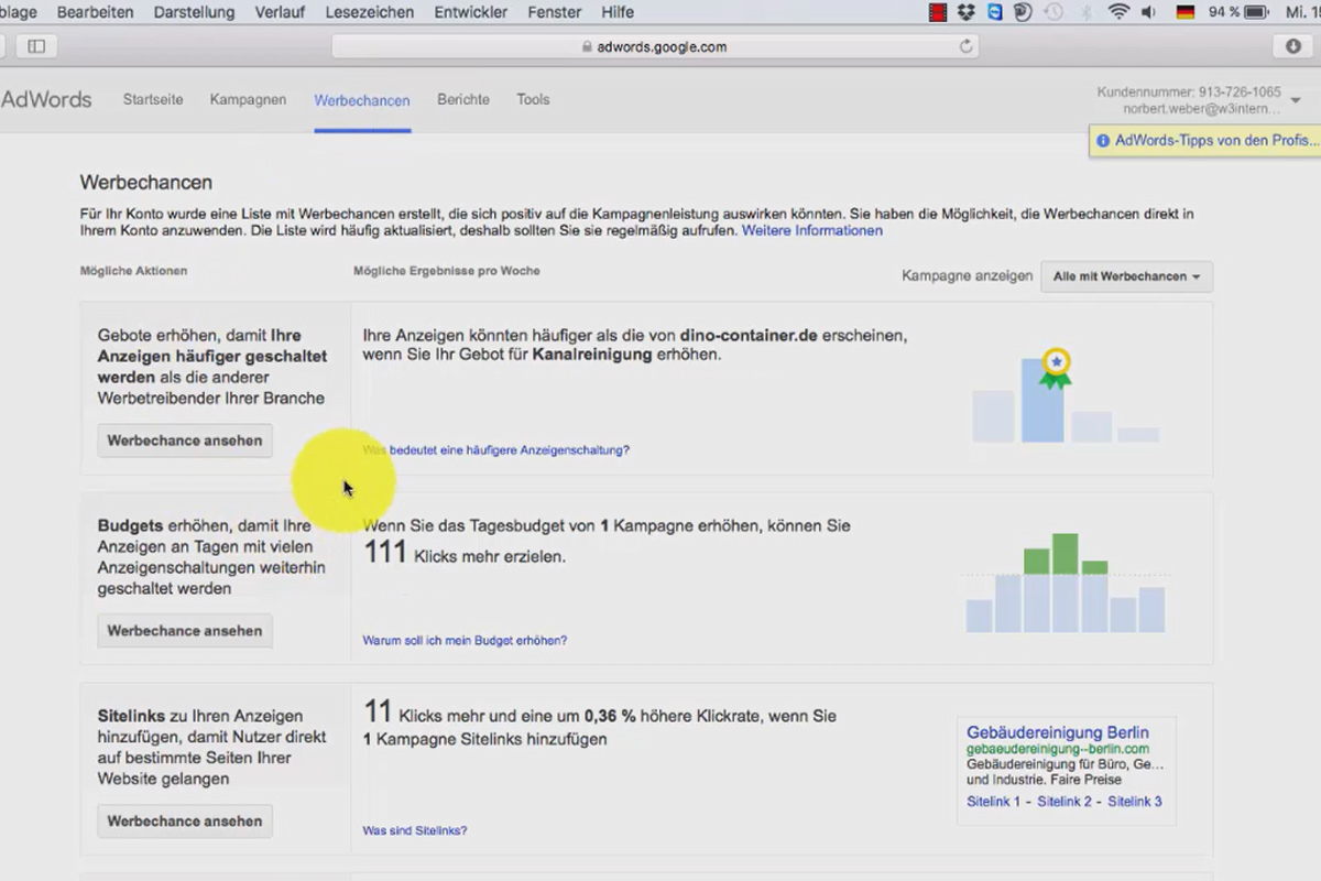 Google AdWords - less costs, more customers - 4.2 Overview of your AdWords account
