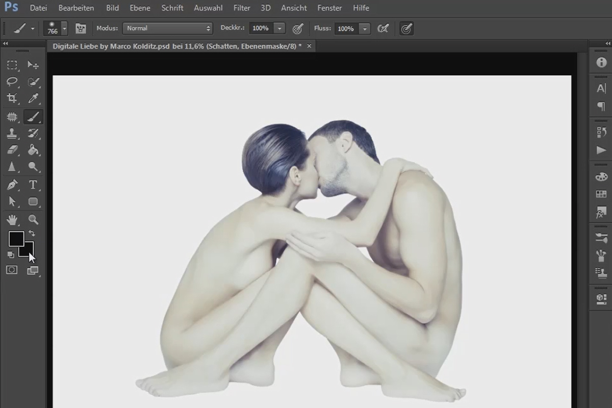 Photoshop-sammensætning - Digital kærlighed: 01 - Par frigøres, placeres, fjernelse af hår og konstruktion af skygger
