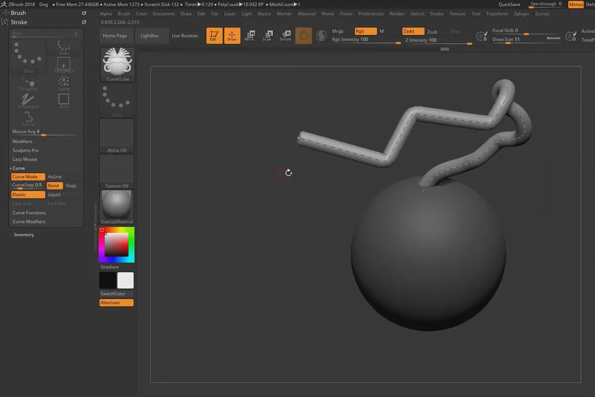 ZBrush 2018 및 4R8- 업데이트에 대한 비디오 트레이닝: 9 커브 브러시