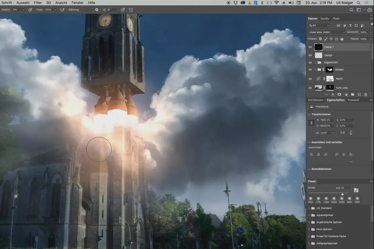 Photoshop-3D-튜토리얼 "Take-off": 16 | Abgasleuchten
