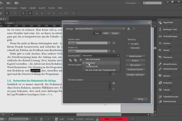 Adobe InCopy CC für Redakteure – 5.3 Thesaurus, Suchen & Ersetzen