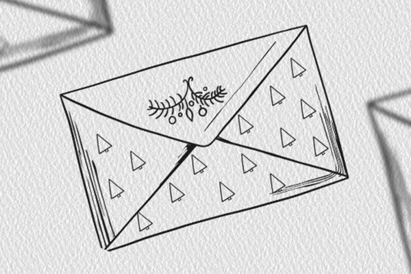 Motivo navideño en blanco y negro: sobre cerrado con árboles de Navidad