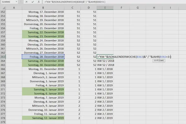 Excel-Training für mehr Effizienz im Büro: Kalender, Organigramm & Co – 3.5 Kalenderwochen mit Jahresangabe