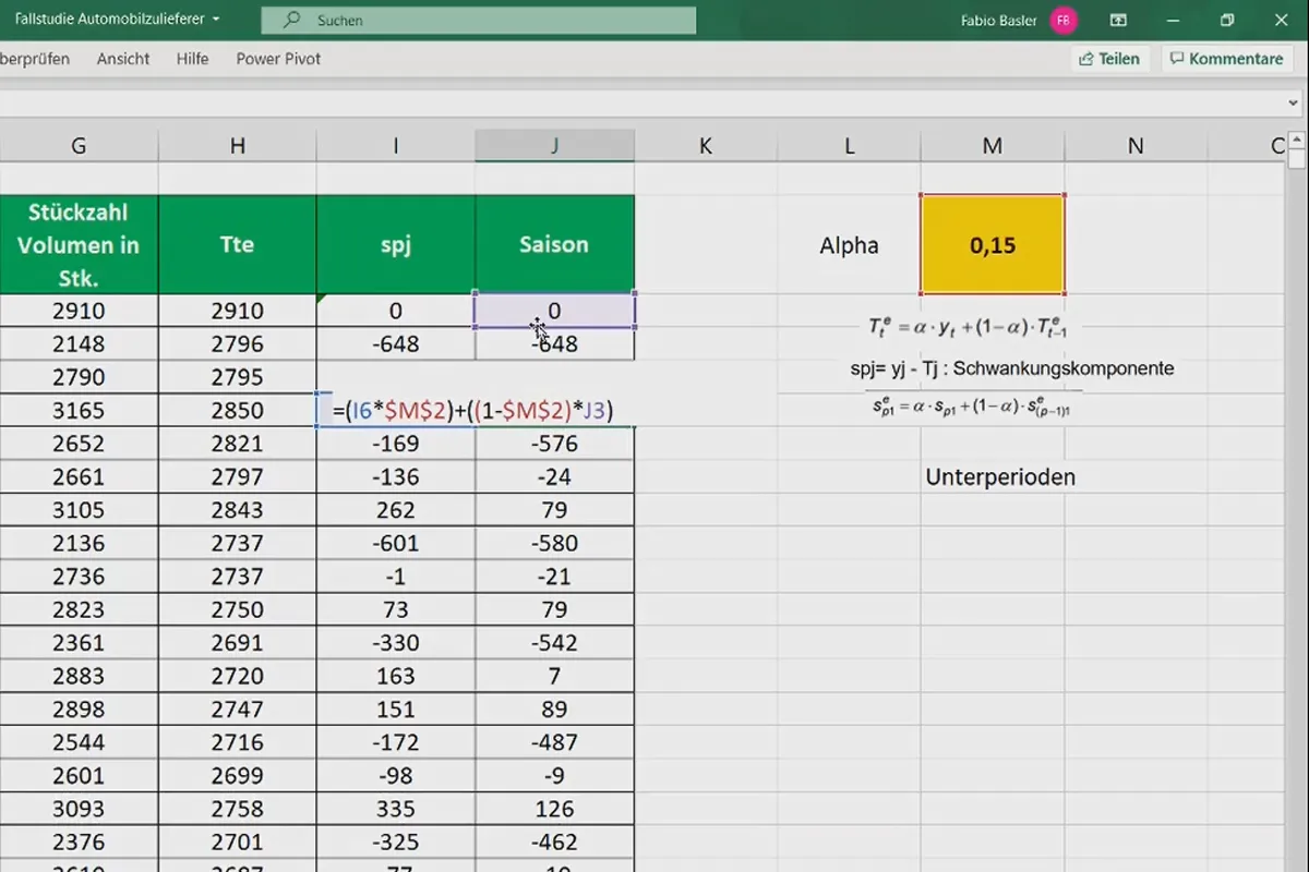 Statistik mit Excel: 3.4 Trendermittlung nach exponentiellem Glätten in Excel
