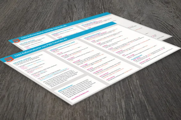 Reference card for CSS for printing as a PDF file