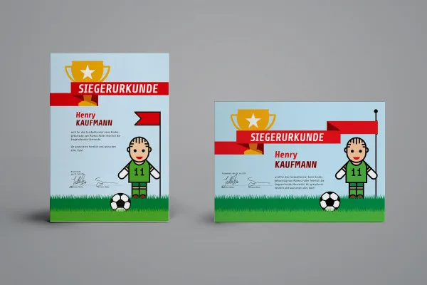 Kreatives Urkundendesign für Kinder (Fußball) im Hoch- und Querformat