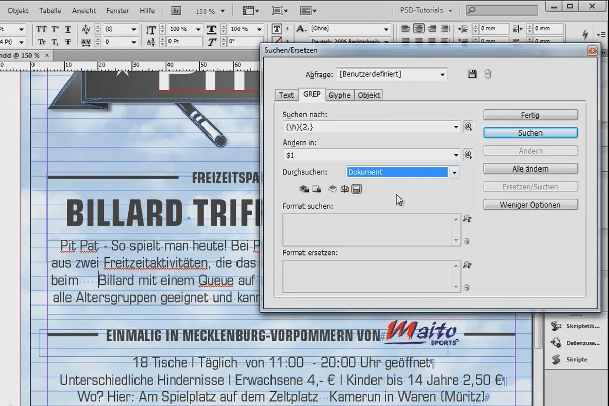 Tipps & Tricks zu Adobe InDesign: Doppelte Leerzeichen im Dokument durch ein Leerzeichen ersetzen