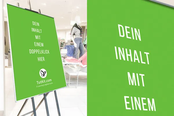 Mockup für ein Plakat auf einem Aufsteller in einem Modegeschäft