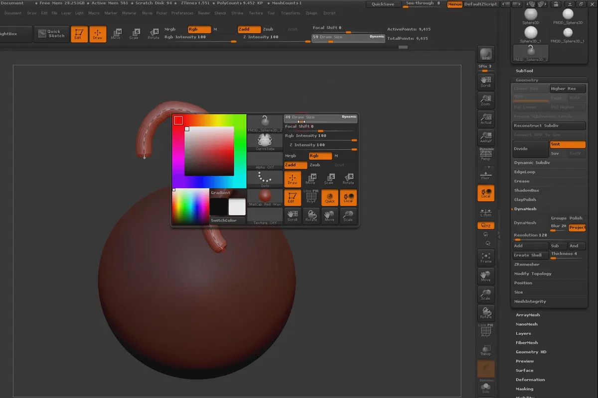 ZBrush 초보자를 위한: 5.4 커브 브러시
