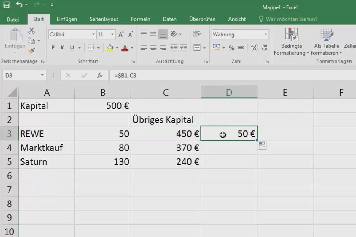 Excel-Grundlagen – Einführung für Anfänger: 17 Absolute Zellbezüge