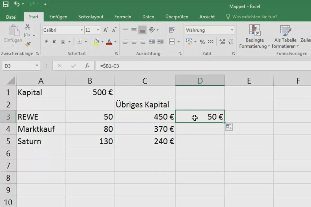 Excel-Grundlagen – Einführung für Anfänger: 17 Absolute Zellbezüge