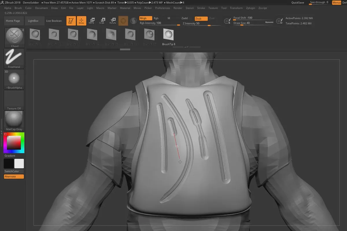 ZBrush 2018 und 4R8 – Video-Training zu den Updates: 10 Lazy Mouse 2.0