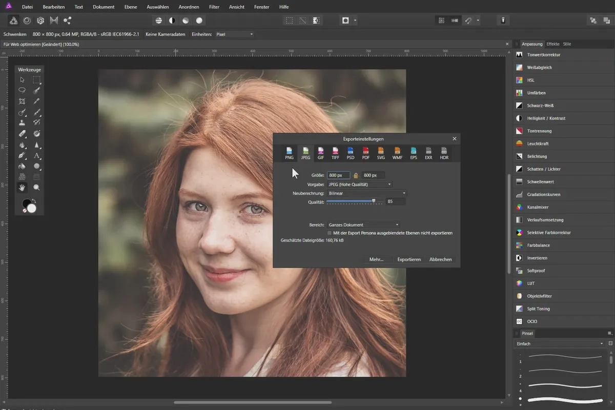 Fotos verbessern in Affinity Photo: 17 | Für Web optimieren