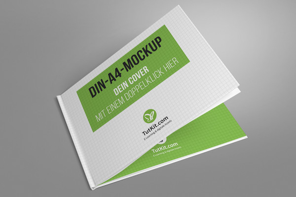 A4 yatay formatında sert kapaklı kitap içeren mockup - Sürüm 6