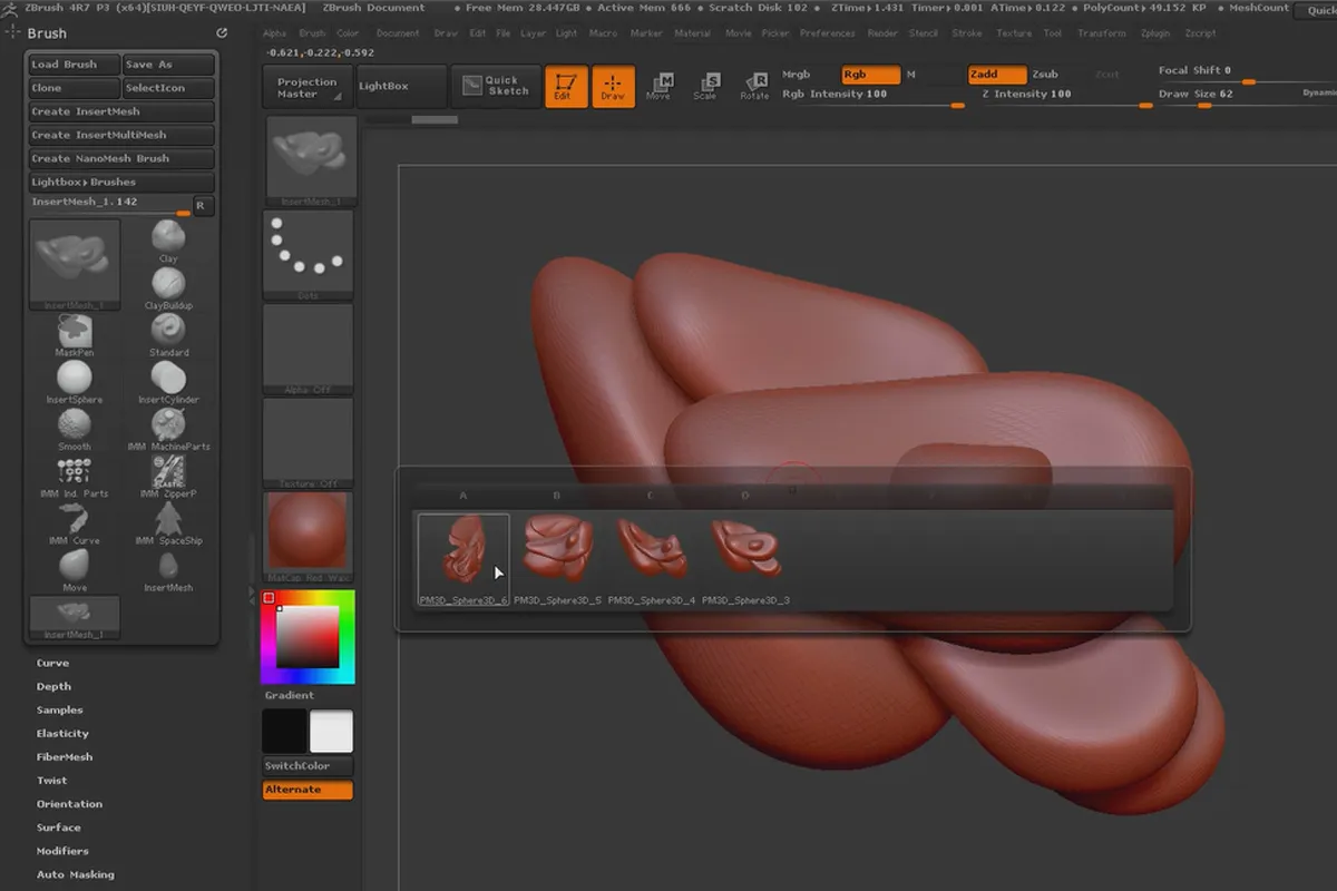 ZBrush 초보자를 위한: 5.5 삽입 (다중) 메쉬 브러시