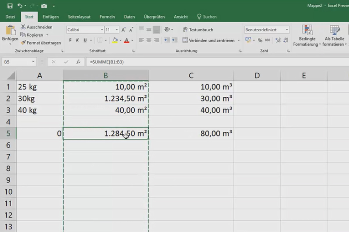 Excel-Kurs für Controlling und Vertrieb: Sortimentsliste, Einheiten, Währung & Co – 3.9 Quadratmeter und Kubikmeter