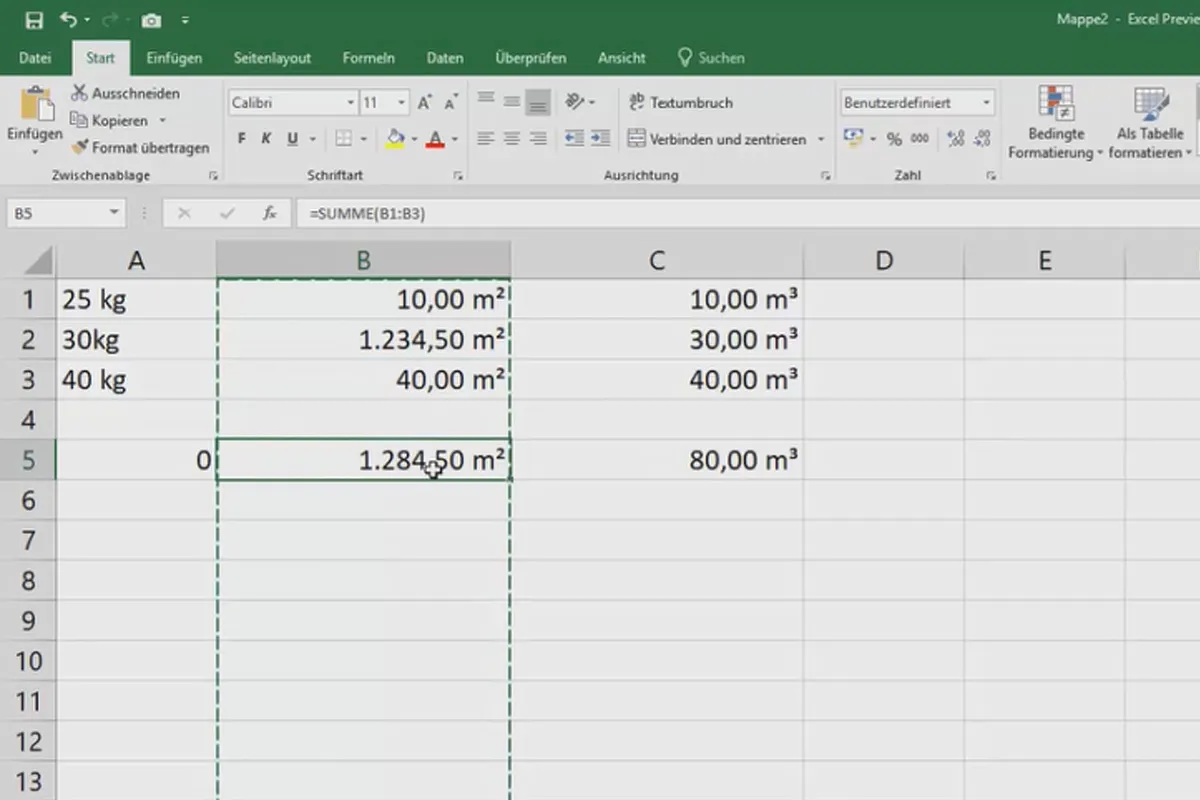 Cours Excel pour le contrôle de gestion et la vente : liste des assortiments, unités, monnaie & Co - 3,9 mètres carrés et mètres cubes