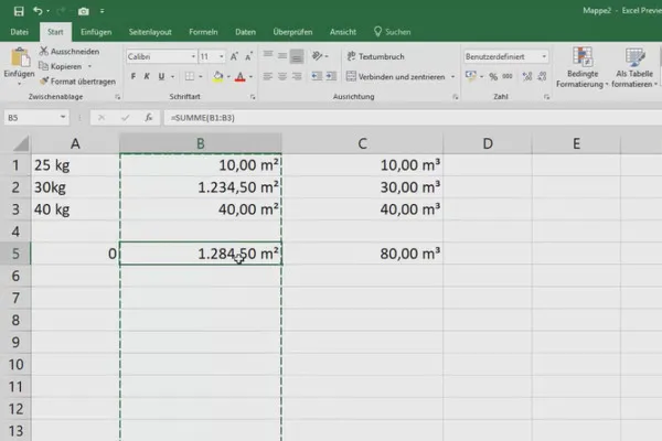 Excel-Kurs für Controlling und Vertrieb: Sortimentsliste, Einheiten, Währung & Co – 3.9 Quadratmeter und Kubikmeter