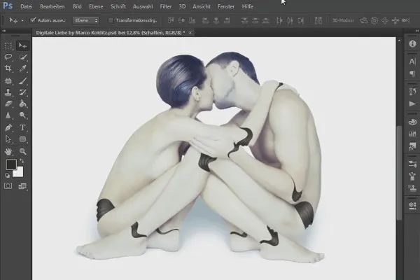 Photoshop-композіція - Цифрове кохання: 03 - моделювання областей між суглобами та їх відтінки в світло і тінь.