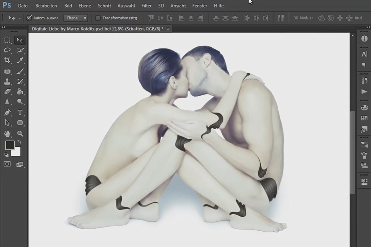 Photoshop-sammensætning - Digital kærlighed: 03 - Modellering af områder mellem led og tilpasning til lys og skygge.