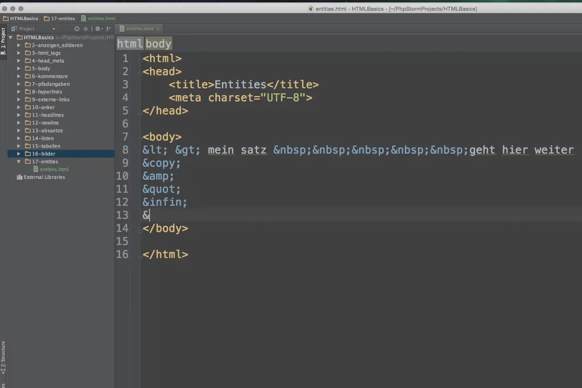 Základy HTML, CSS a JavaScriptu - použití 18 HTML entit.