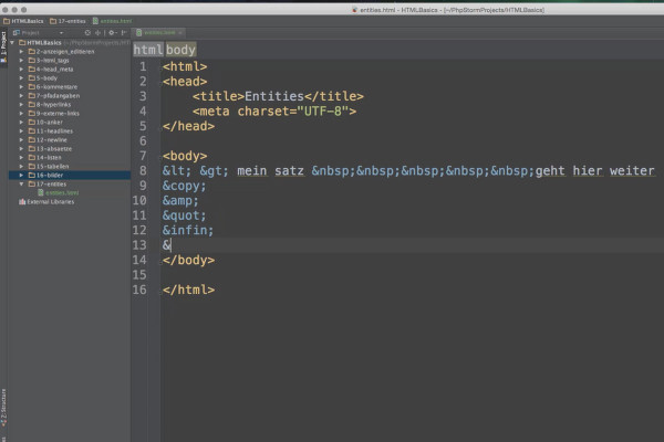 Basics HTML, CSS and JavaScript - 18 Using HTML entities